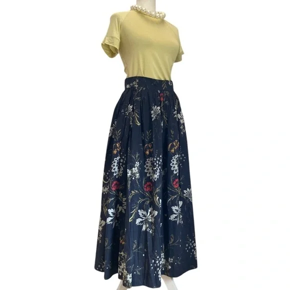 Dries Van Noten Aline Midi Skirt Floral Cotton Voile Deep Ocean Blue - Picture 4 of 14